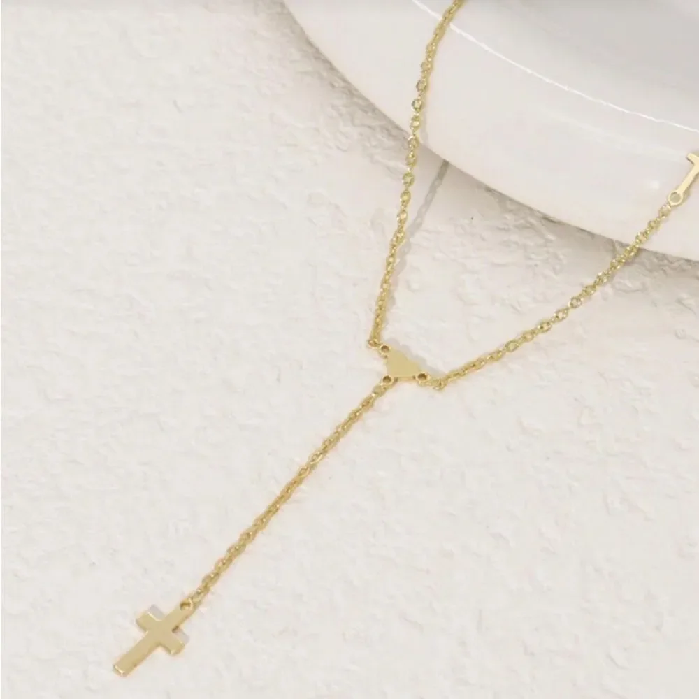 Delicate Cross & Heart Y-Necklace N1313 - Picture 2 of 6